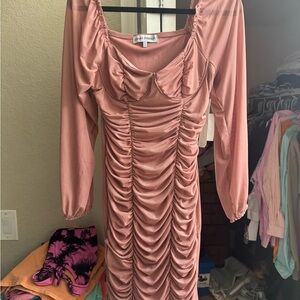 Almost Famous Blush Long Sleeve Ruched Dress